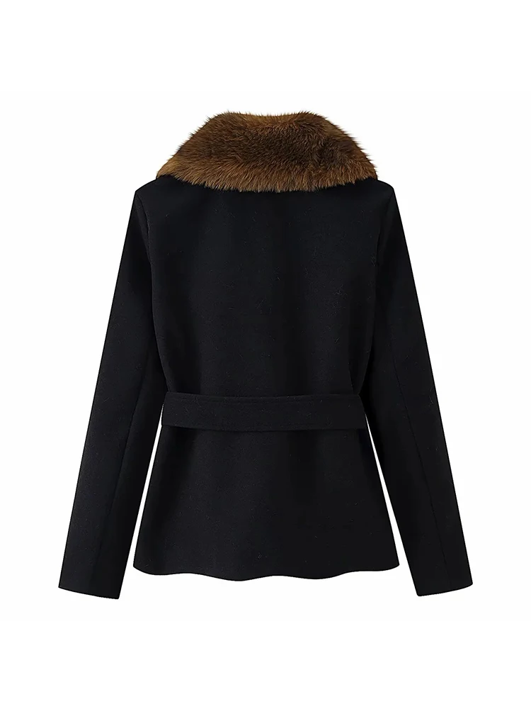 Fashion Warm Outwears Lady Women New Elegant Faux Fur Coat Women Lace Up Lapel Full Sleeves Fluffy Jackets