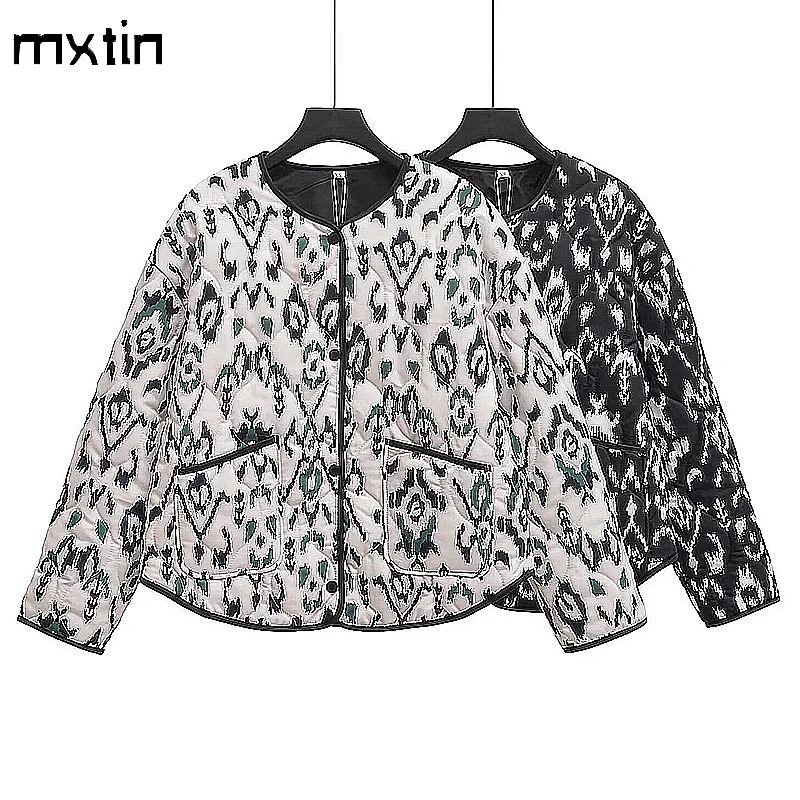 Women\'s Spring Vintage Print Cotton Loose Jackets Coat Fashion O Neck Long Sleeve Parkas Female Outerwear Tops New in Coats