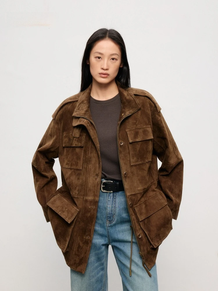 

High-end Sheep Suede Jacket Woman Vintage Fashion Hunting Outfit Silhouette High Qualigh Natural Whole Skin Sheepskin Jacket