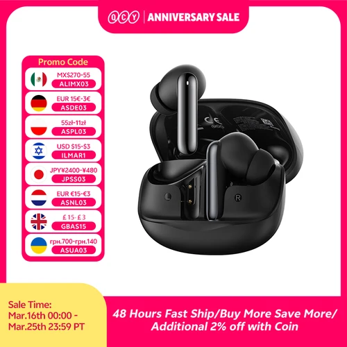 Imagen 1 del producto QCY Melobuds N50 ANC Auriculares inalámbricos Bluetooth 5.4 Cancelación activa de ruido 6 micrófonos Auriculares con llamadas claras Conexión multipunto