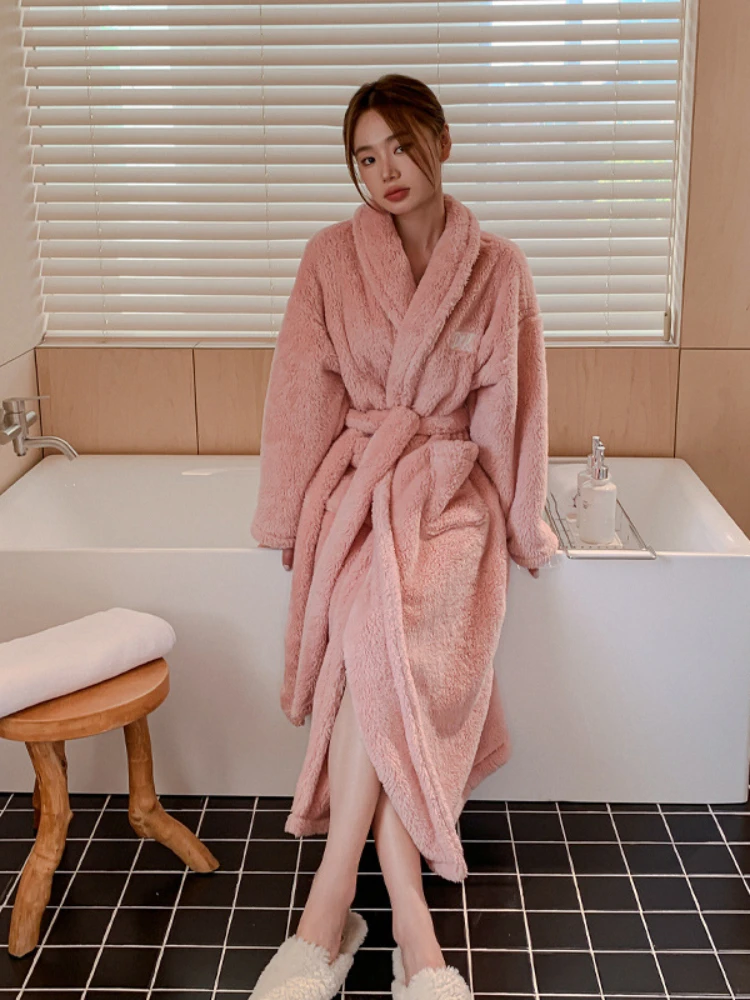 Pajamas Women New Coral Fleece Thickened Warm High Quality Flannel Home Clothes Autumn Winter Nightgown Slim Fit Plush Bathrobe