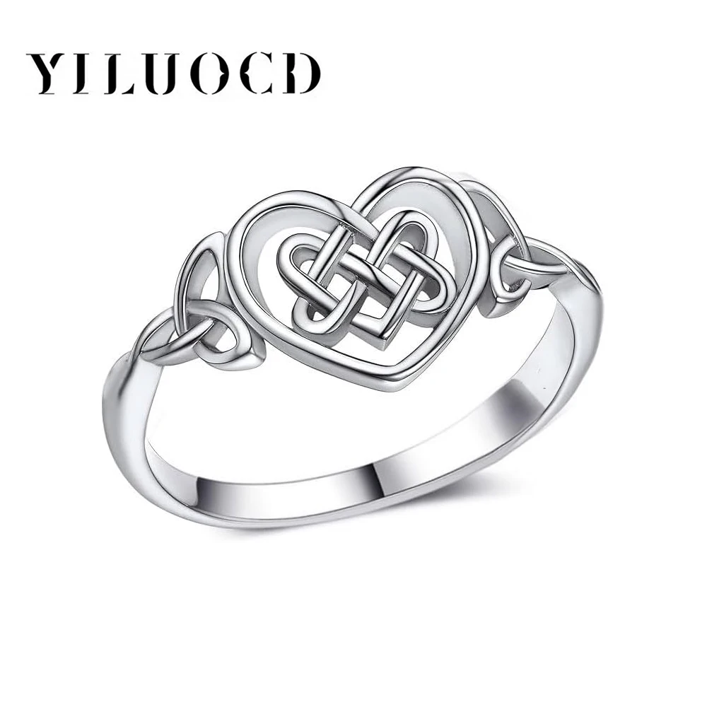 

Женские серебряные кольца в кельтском стиле S925 с узлом в форме сердца, с высокой полировкой, устойчивостью к потускнению, обручальное кольцо, ажурные геометрические украшения