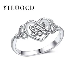 S925 Silver Celtic Knot Heart Rings for Women High Polish Tarnish Resistant Eternity Wedding Band Hollow Out Geometric Jewelry