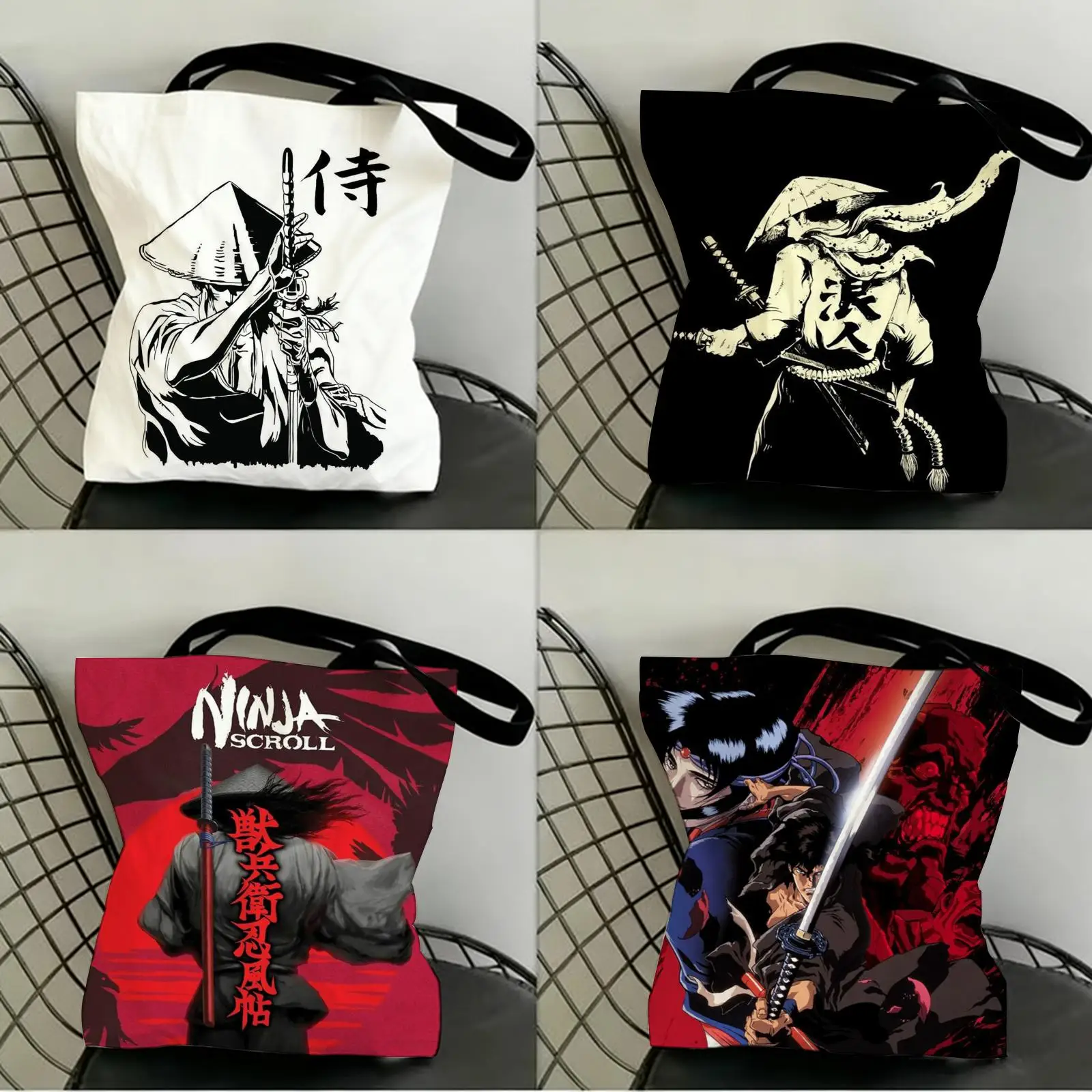 

N-Ninja S-Scroll Game Storage Bags Canvas Double-Sided Print Fashion Shoulder Tote Shopping Bag Gift Eco Handbags