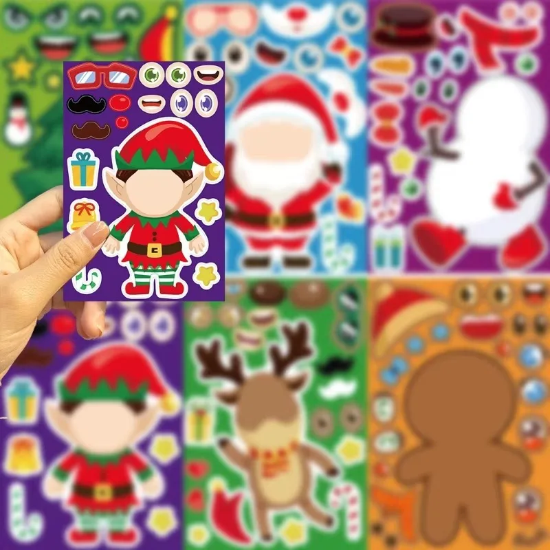 40/80/800 PCS Christmas Puzzle Stickers Create Your Own Santa Claus Make a Face Kids Party Decoration Party Supplies Stationery