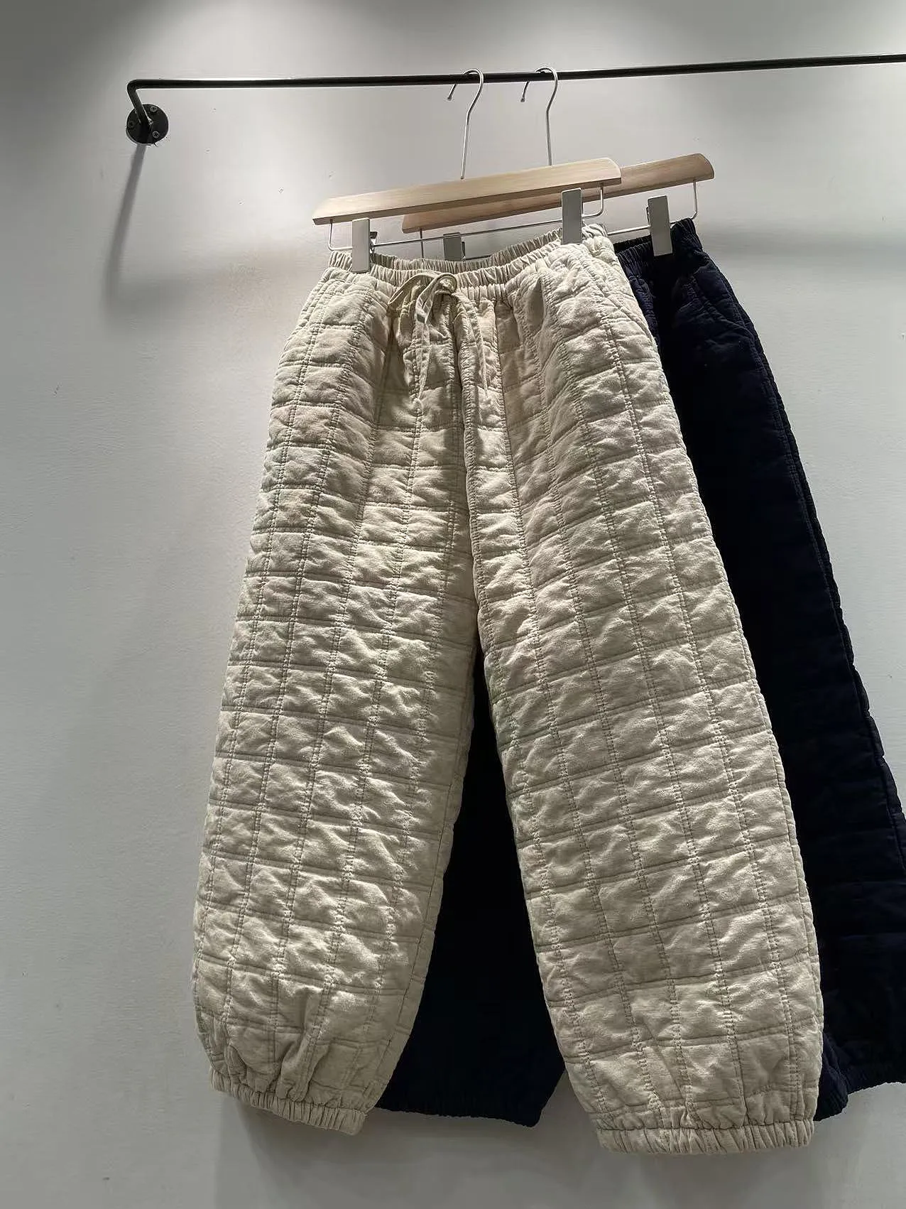 

Зимние женские широкие хлопковые брюки с эластичной резинкой на талии, хлопковые брюки с девятью точками, высокая талия, прямой крой, обычные тонкие