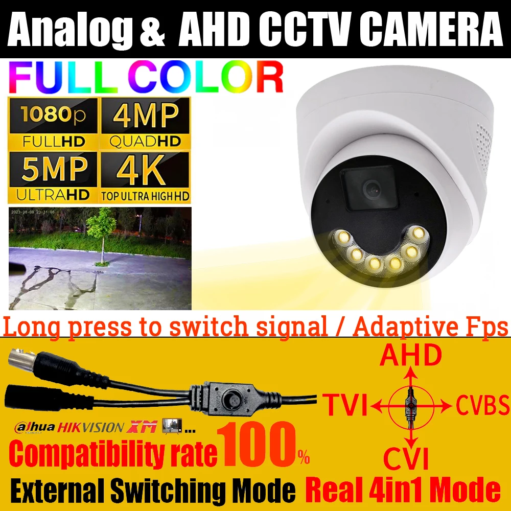 LIKE SUN 6LED Luminous Full Color AHD Camera 5MP 4M 2MP 4K CCTV TVI/CVI/Analog 4in1 OSD Cable Switch Digital HD Security Monitor