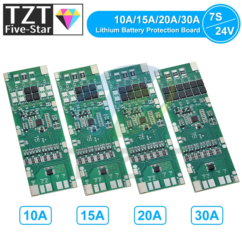 BMS 7S 24V 10A 15A 20A 30A Li-ion 18650 Battery Charge Board With Balance Function Short Circuit / Temperature Protection