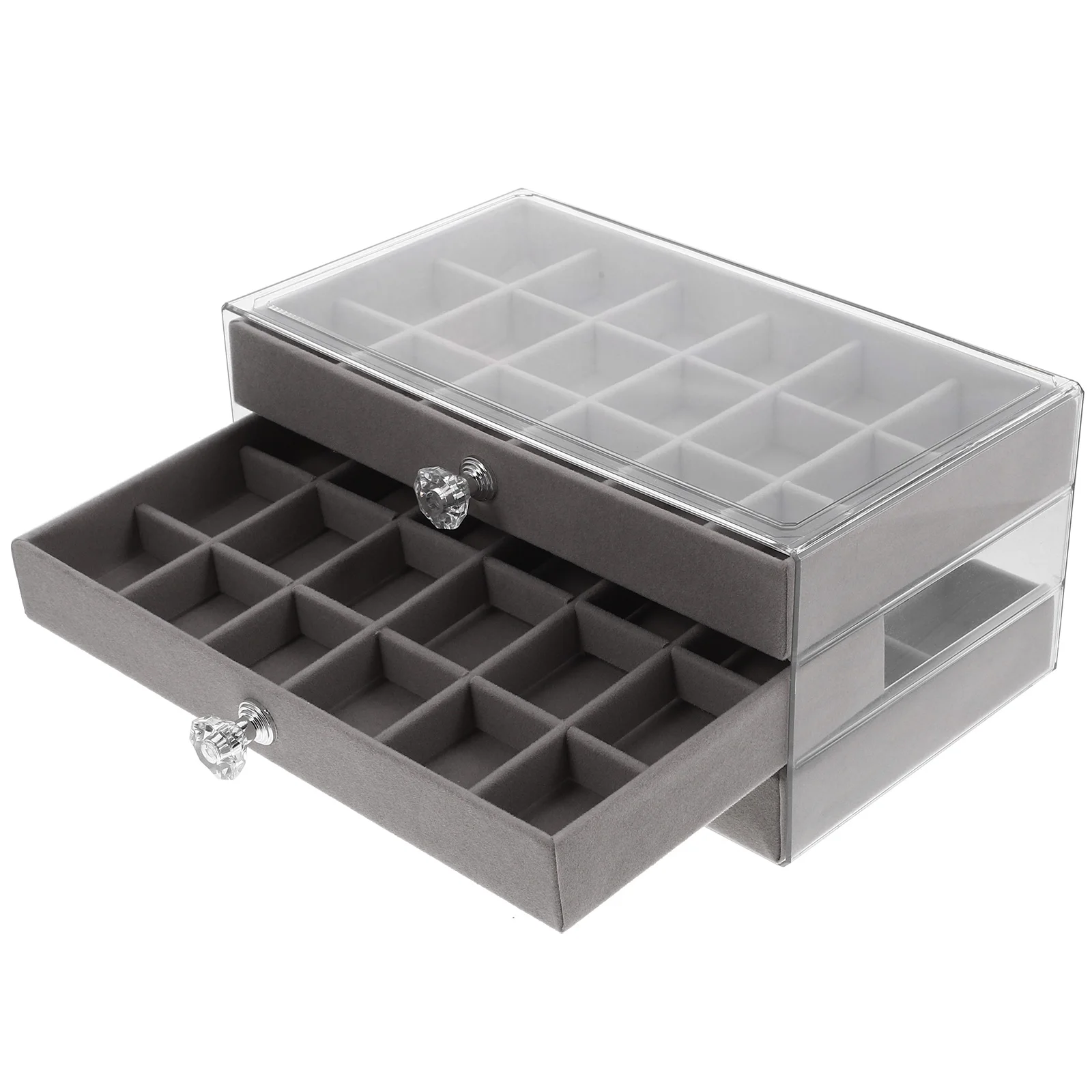 

3 Layers Transparent Jewelry ganizer Compartments Grey Large Capacity Storage Display Case For Necklaces Bracelets