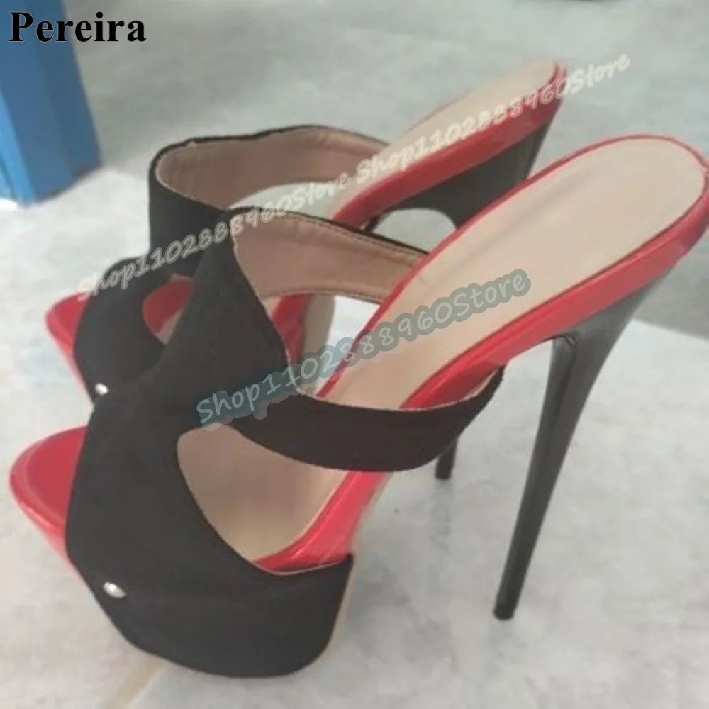 

Casual Black Flock Platform Half Slippers Stilettos High Heel Shoes For Women Slip On Peep Toe Fashionable Zapatos Para Mujer
