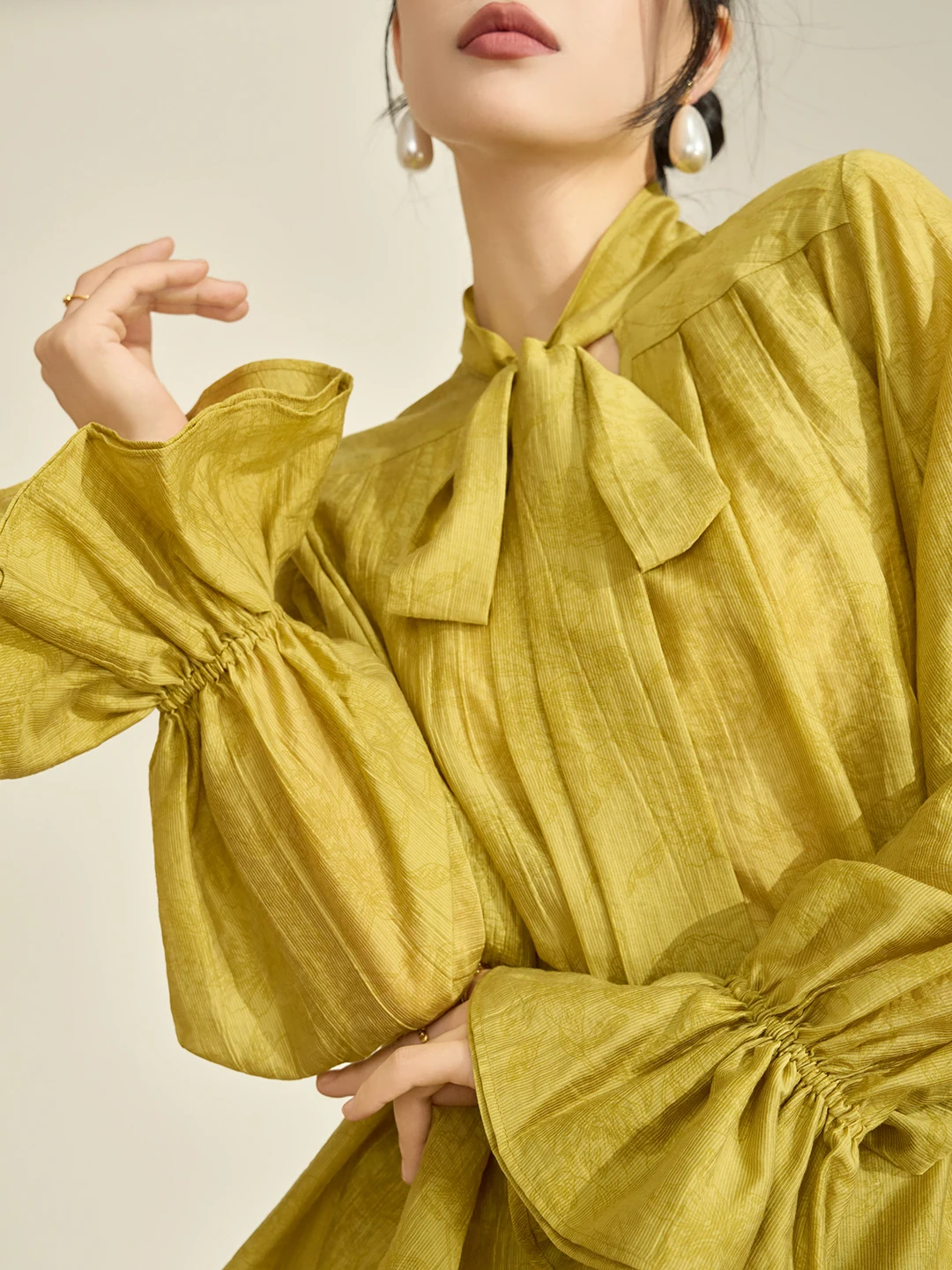 

Elegant Long Sleeve Shirt And Skirt Set Women's Fashion Spring Outfit Puffy Sleeve Design High Waist Skirt Breathable Material