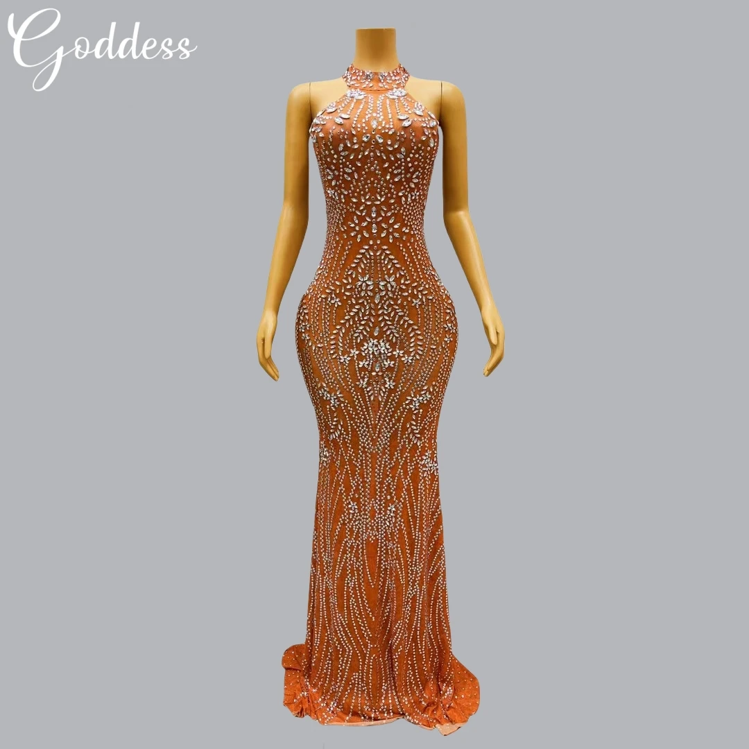 Luxury Women's Elegant Maxi Dress Sparkly Rhinestone Bridesmaid Dress Sheer Bodycon Club Evening Gown Birthday Dinner Prom Dress