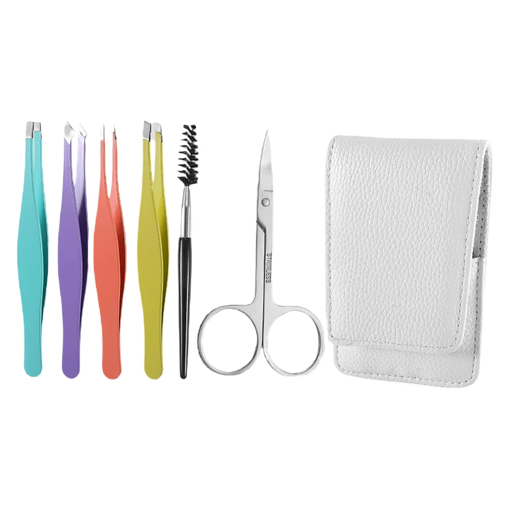 1 conjunto de pinças de sobrancelha coloridas, kit de corte de sobrancelha de aço inoxidável, clipe de tesoura de viagem compacto, modelador ergonômico durável