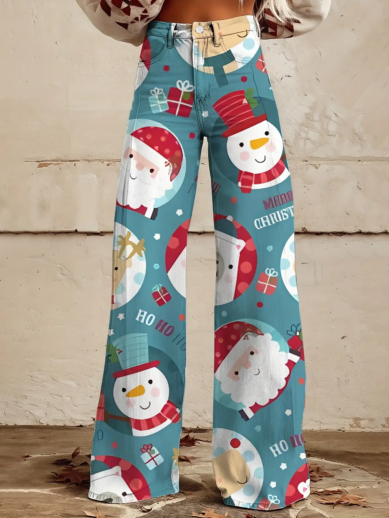 Ladies' imitation denim pants with snowflake pattern autumn and Star and cane candy pattern autumn and winter 3D denim texture