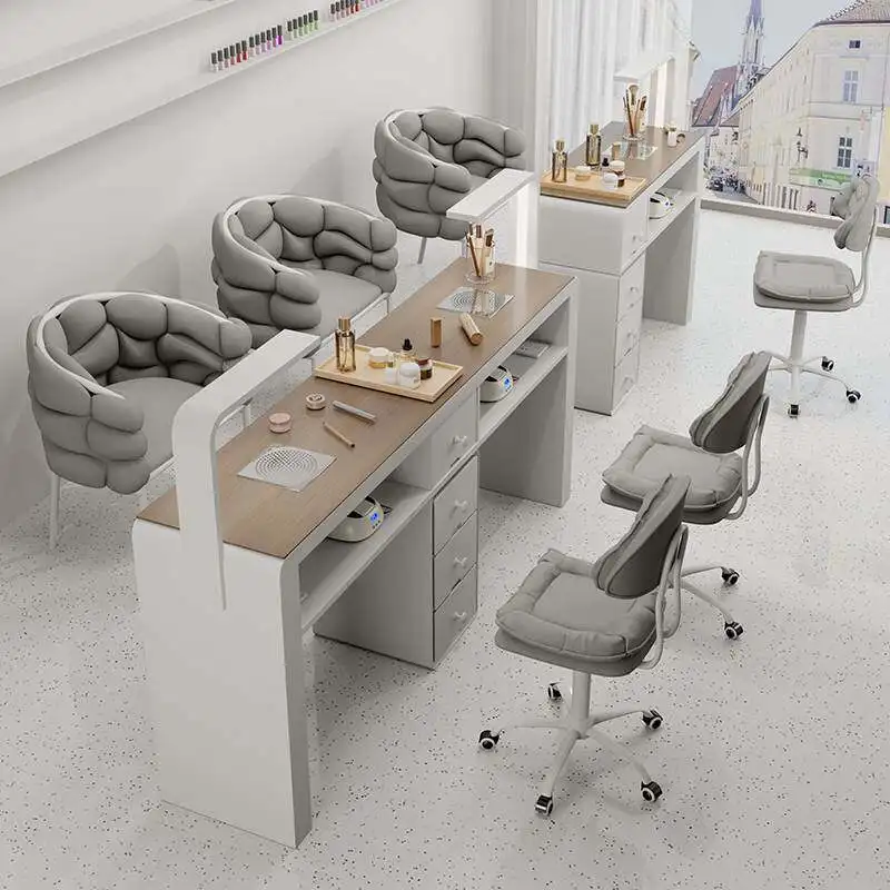 yjq New Chinese Multifunctional Nail Salon Table and Chair Set Single and Double Manicure Table with Vacuum Cleaner