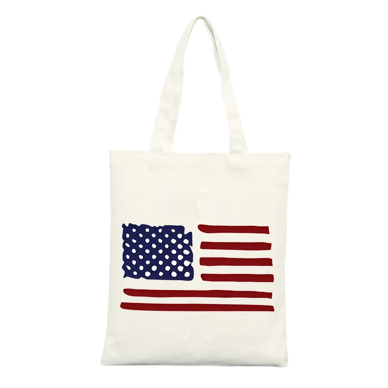 Flag Pattern Canvas Tote Bag, Casual Style for Daily Shopping and Summer Outings