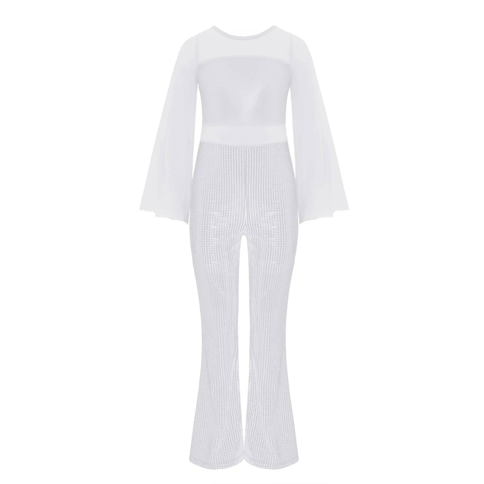 Combinaison métallique pour enfants filles, Costumes de spectacle de danse de salon de Ballet Jazz, bas de cloche, body complet, vêtements de fête pour spectacle scolaire
