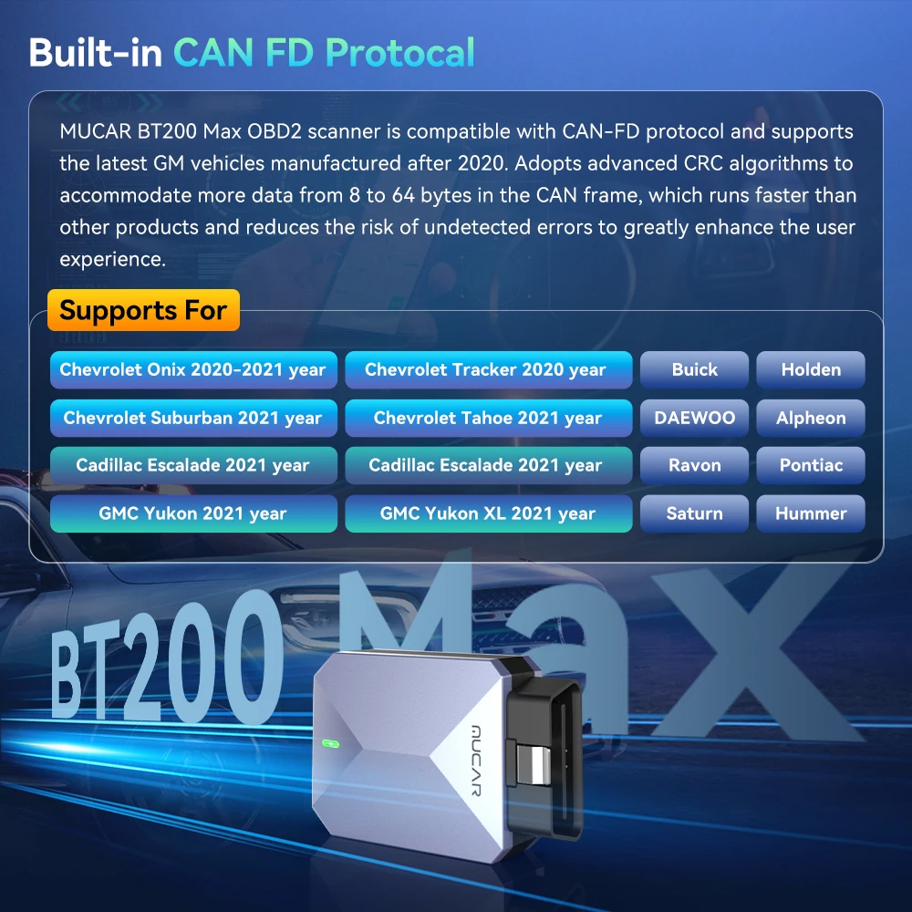 MUCAR BT200 MAX Lifetime Free AI Car Diagnostic Tool CANFD All System Diagnosis Scanner 15 Reset Bi-Directional OBD2 Code Reader