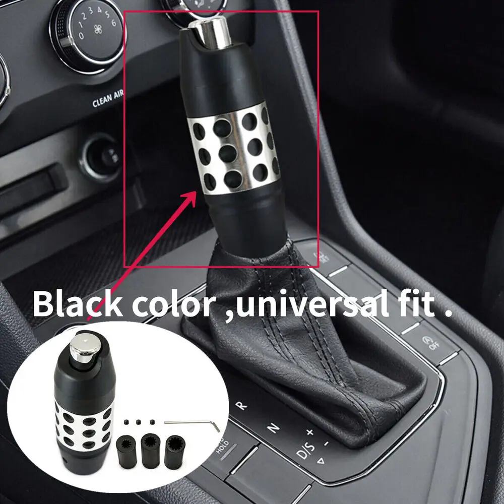 

Universal Automatic Car Accessories Alloy Interior Black Gear Stick Shift Knob Shifter Lever Cover w/Button Replacement Parts