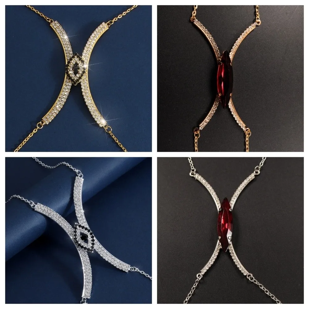 Punk Demon Eye Chest Support Body Chain Rhinestone Jewelry Bra Chest Chain Red Crystal Breast Chain Low-cut Dress