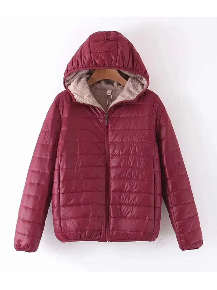 2024 New Women Winter Jackets Windproof Cotton Padded Parkas Elegant Fashion Hooded Quilted Coat Female Velvet Outerwear Tops