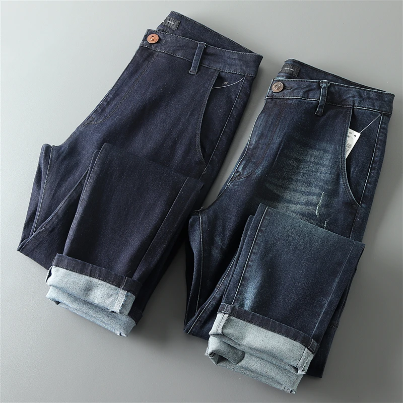

Men's Faionable Casual Waed Denim Pants Elastic Long Trousers Spring Autumn Wear for Bros Comfortable Loose Fit Jeans