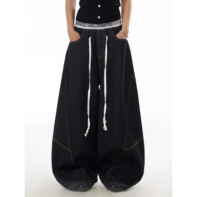 بنطلون جينز فضفاض Y2k أسود للرجال Harajuku 90s بنطلون جينز عتيق على الطراز الياباني 2000s بنطال جينز لصديقها ملابس كبيرة الحجم #3