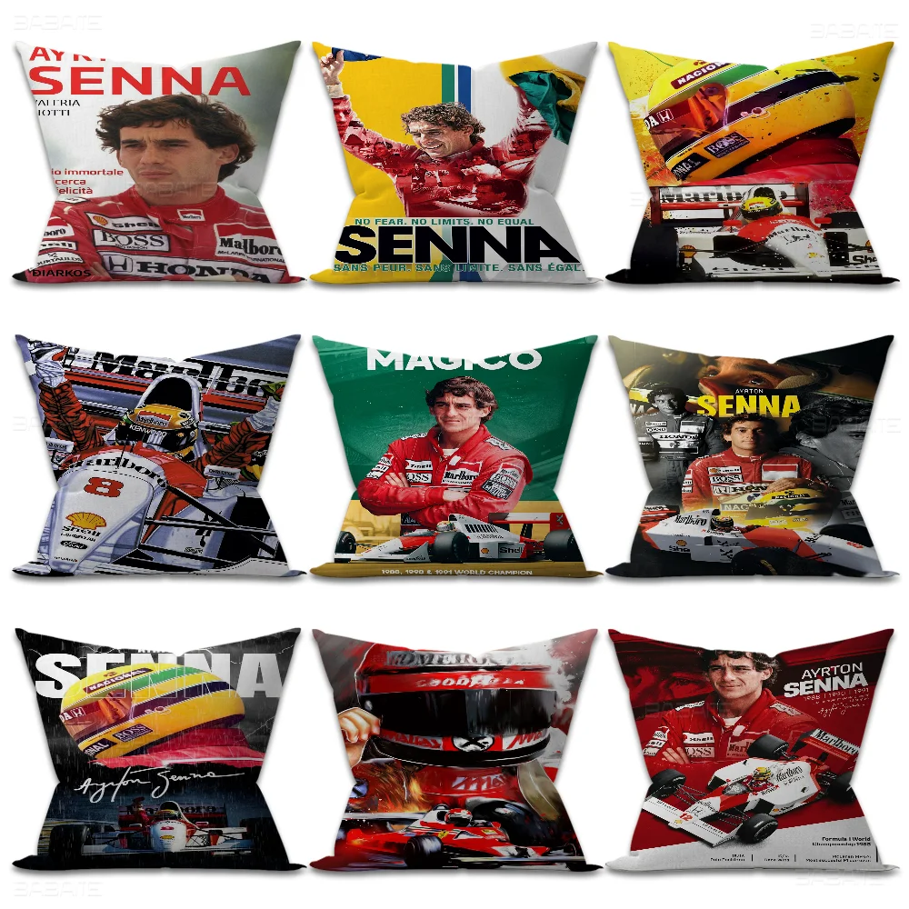 

A-Ayrton S-Senna F1 Formula Legend Star Champion Race Car Stitch Lucky Dragon Pillow Cover Sofa Cushion Cover Home Room