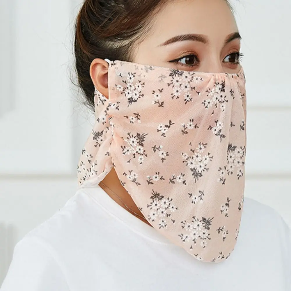 Velo facial de malla con protección solar de flores, máscara de Gini Floral Anti-UV para el cuello, bufandas faciales con lentejuelas brillantes, velo de protección facial para conducción de verano