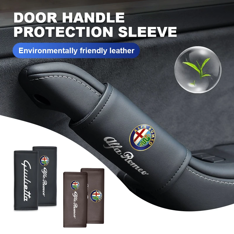 Cubierta de cuero para reposabrazos con logotipo de coche, Fundas protectoras para manija de techo para Alfa Romeo GT Stelvio F1 Brera Volante Tonale Gloria Disco