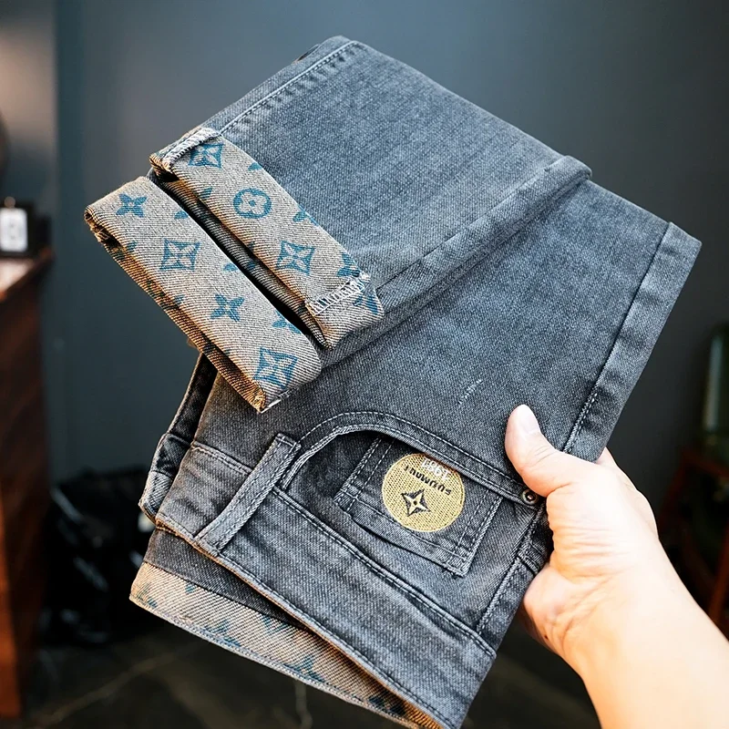 Pantalones vaqueros informales Vintage con cintura elástica para hombre, pantalón vaquero rasgado ajustado a la moda, elásticos suaves, rectos, de calle, para primavera