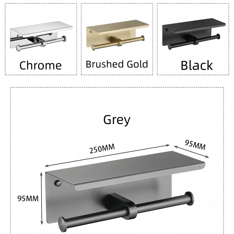 Stainless Steel Double Toilet Paper Holder Wall Mounted Toilet Roll Paper Towel Holder Cell Phone Holder Bathroom Accessories