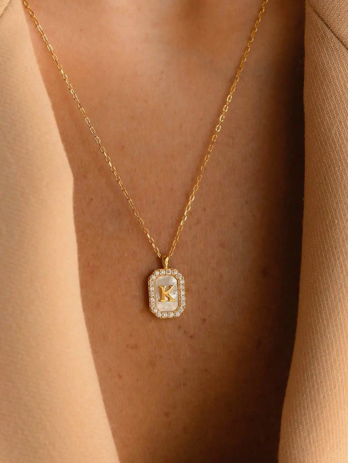

Elegant Gold Letter K Pendant Necklace with Pearl & Crystal Accents, Perfect Gift for Mom