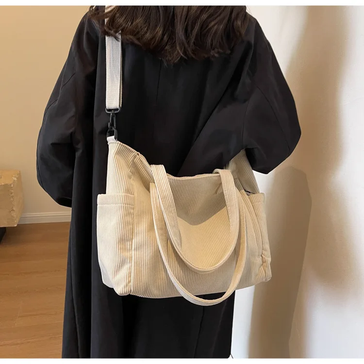 Neue Damen-Umhängetasche aus Cord, große Kapazität, Pendler-Tasche für Arbeit, Uni, tägliche Nutzung, Handtasche, Umhängetasche – Detail 27