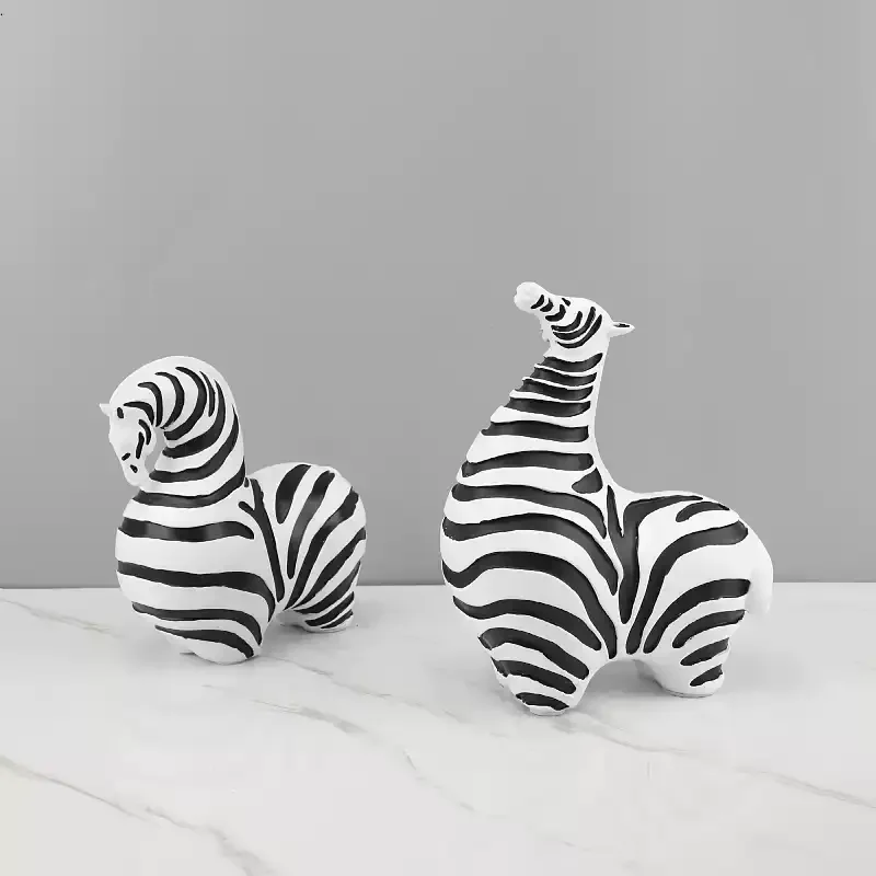 Simple Abstract Striped Zebra Ornament Creative Hand-painted Sculpture Model Room Home Entrance Living Room Desktop Decoration