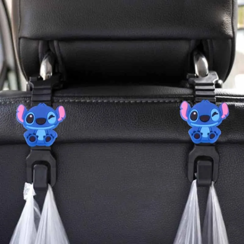 Gancho de puntada de dibujos animados para coche, accesorios para asiento, Kawaii, Disney, Stitch, Mickey Mouse, 2 piezas