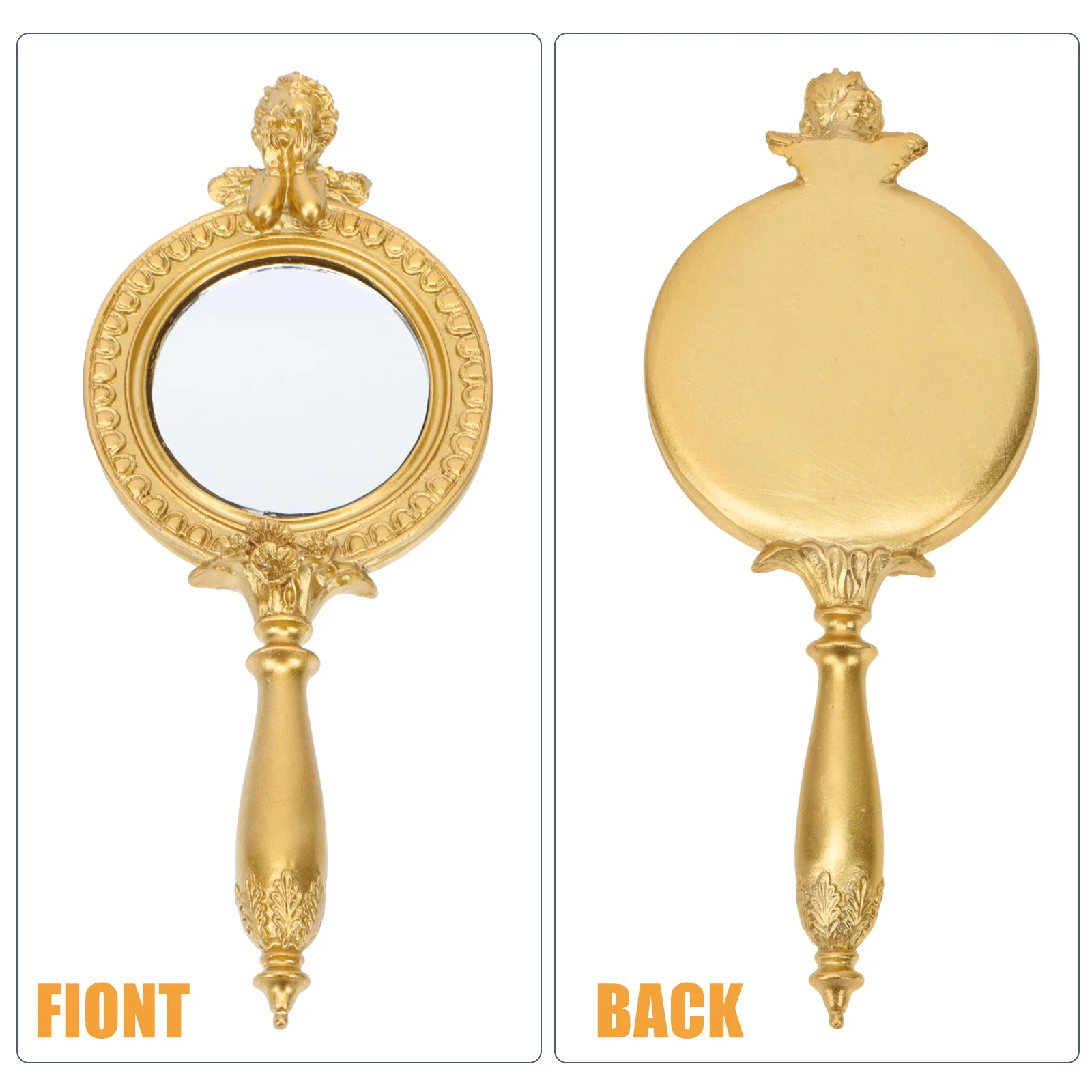 레트로 골든 핸드헬드 미러 정교한 휴대용 여성 메이크업 도구 천사 디자인 컴팩트 경량 고화질 장식용
