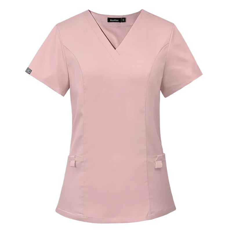 Surgical Set For Women's Dental Clinic, Short Sleeved Hand Washing Gown, Split V-Neck Nursing Gown