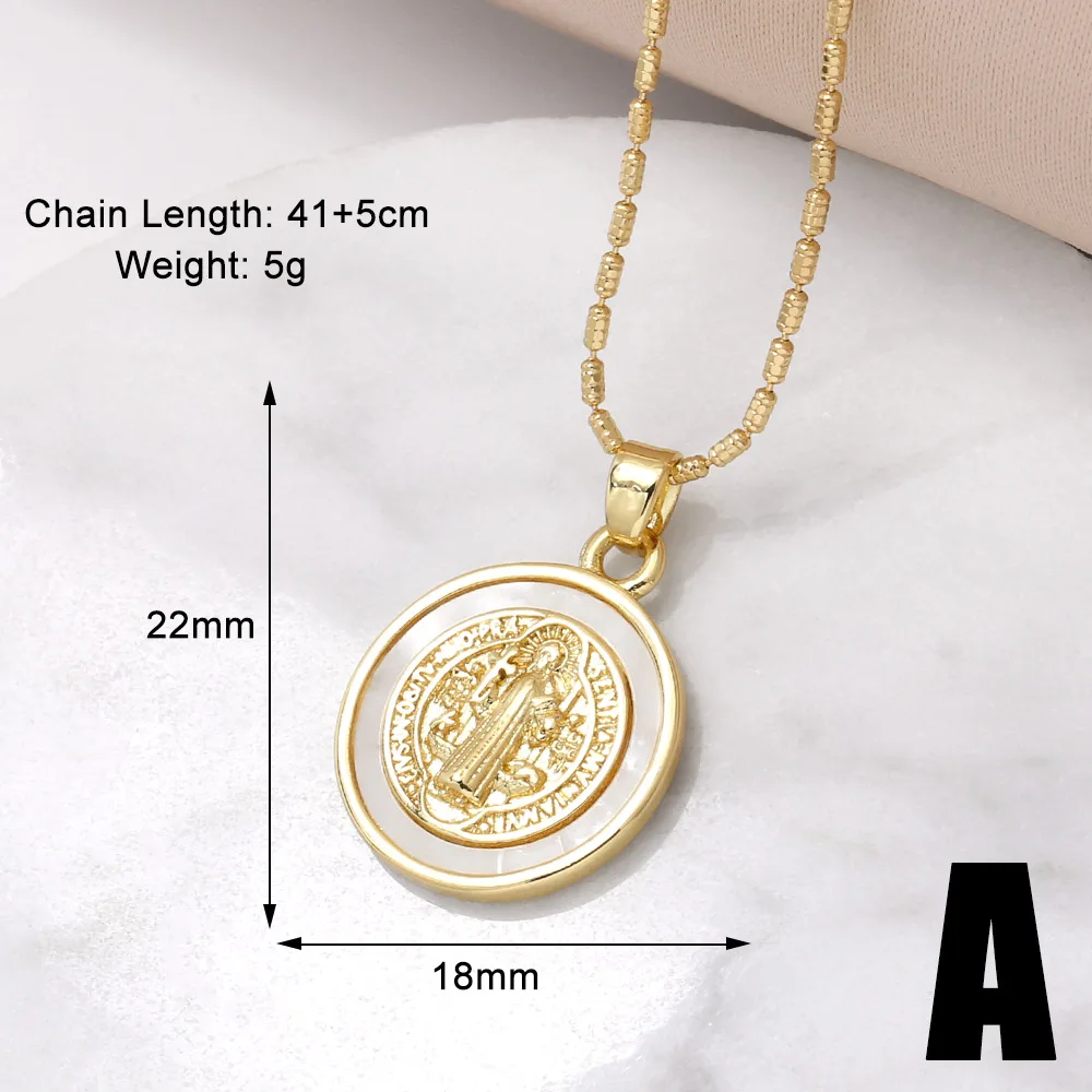 Round San Benito Necklaces for Women Gold Plated Cross Necklaces Religious Amulet Jewelry Gifts nkev31