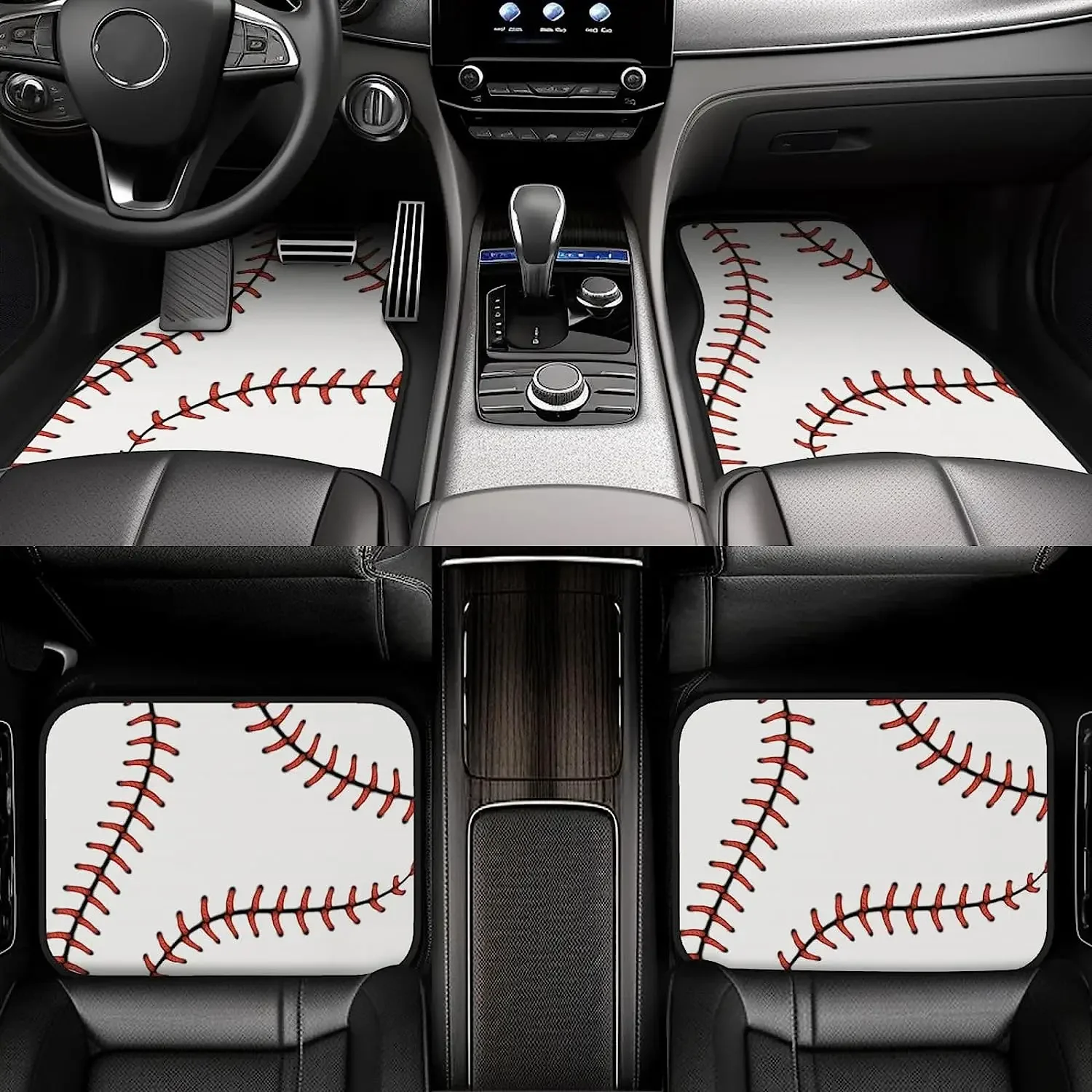 Sport Baseball Lace Car Floor Mats for Trucks 4 Pieces Front & Rear Full Set Vehicle Floor Carpets Non Slip Car Accessories