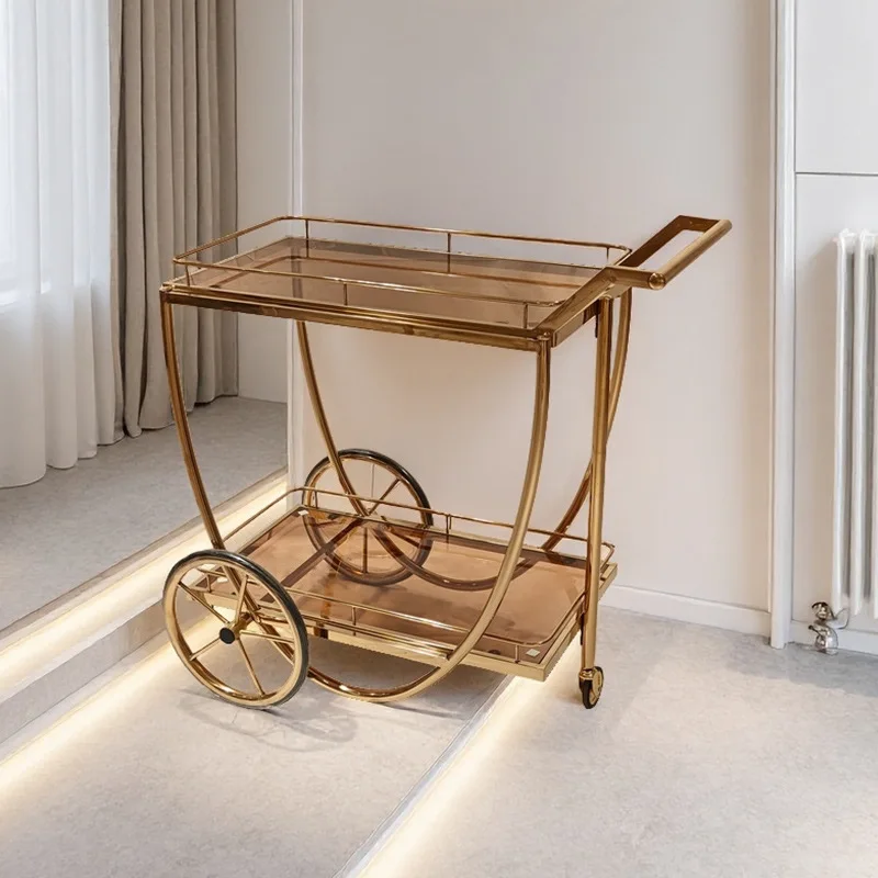 

Factory direct sales Stainless steel light luxury dining car Wine truck Hotel restaurant special cake dessert service car Tea tr