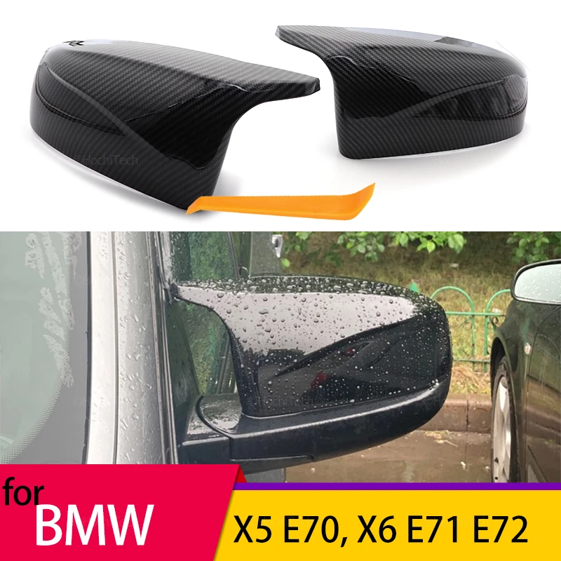 

2x Rearview Side wing mirror cover Carbon Fiber Pattern Black Replacement Overlay M style for BMW X5 E70 X6 E71 2008-2013