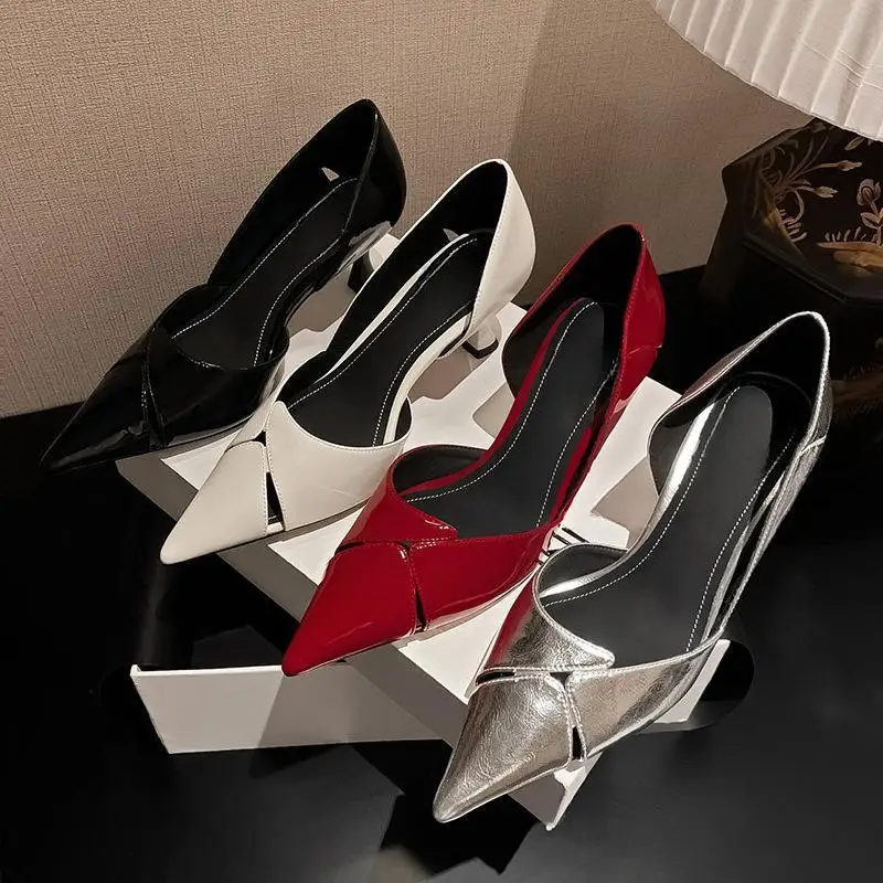 

High Heels Women's Fine Heels 2024 Spring/Summer Cowhide French Sexy Hollow Sandals Single Shoes
