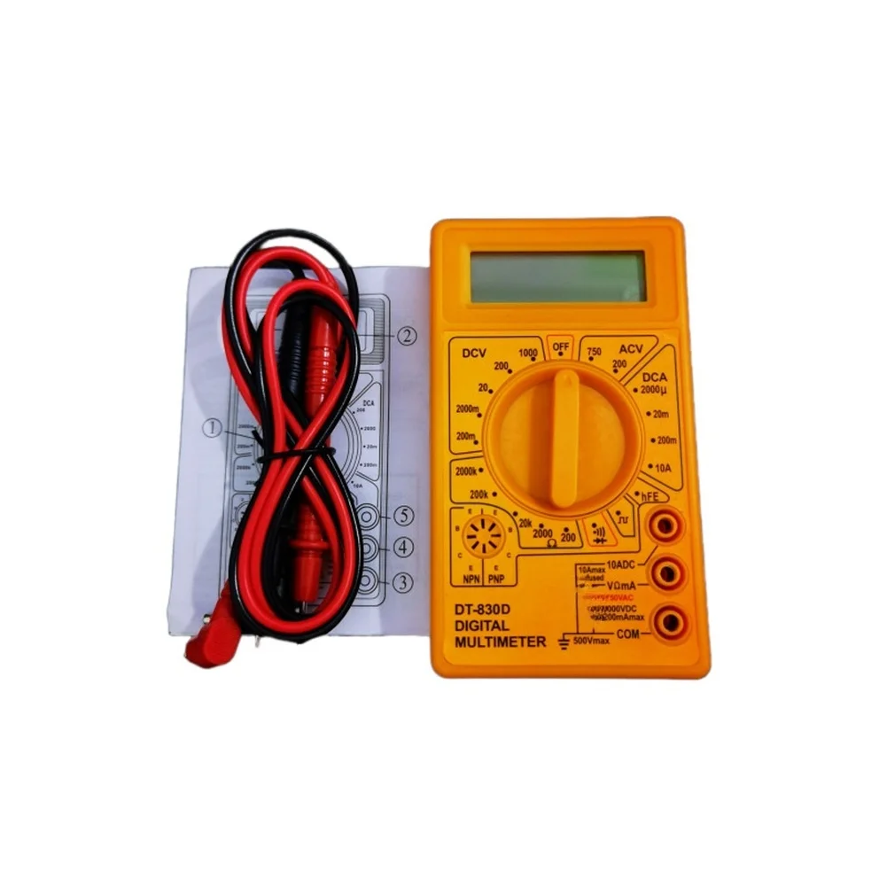 830D Yellow Digital Multimeter Compact Handheld for MINI with Buzzer LCD 1999 Count DC AC Voltage Resistance Diode Transistor
