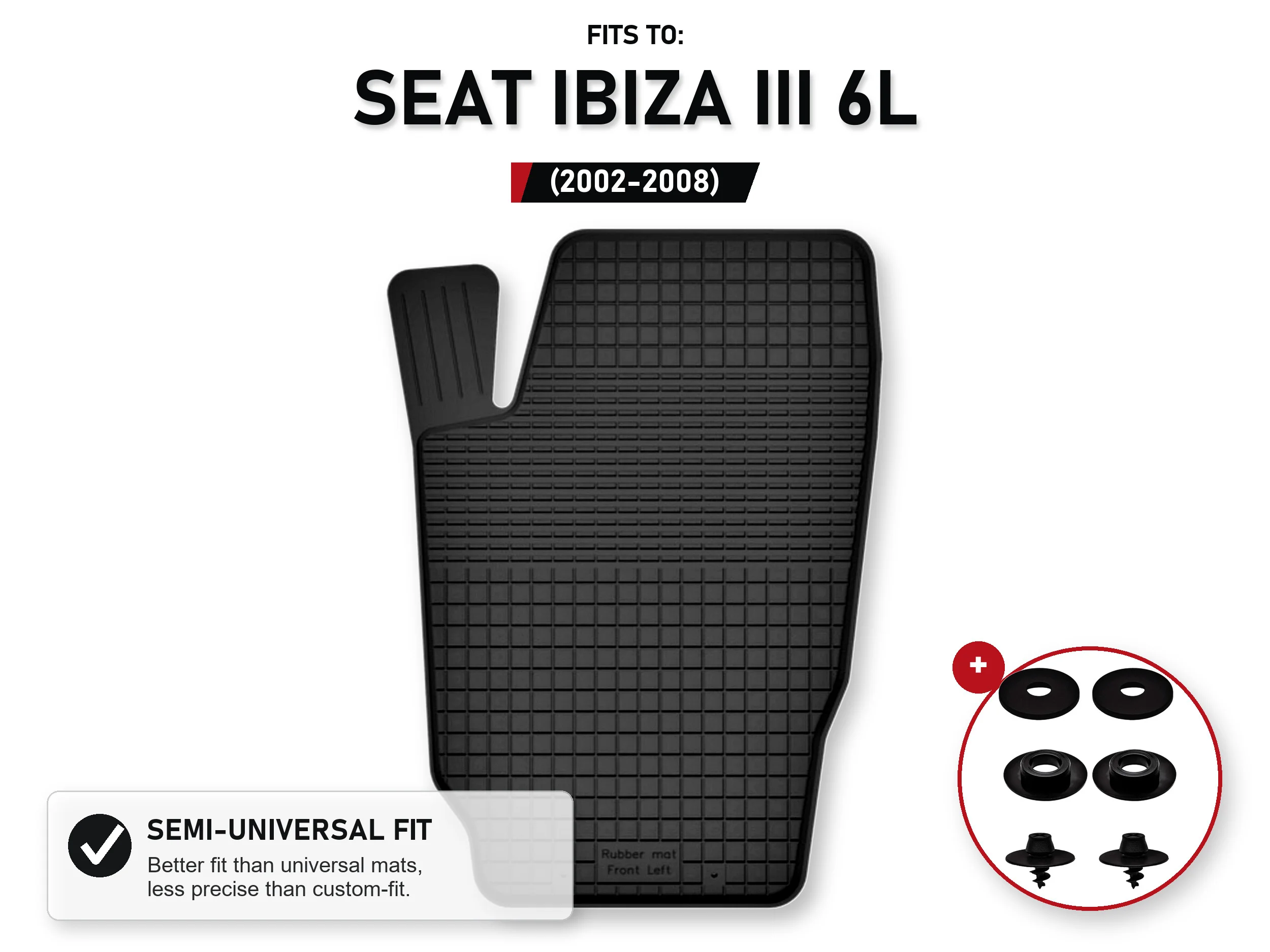 Bestuurdersmat voor: Seat Ibiza Iii 6L 2002-2008 Hatchback met stoppers