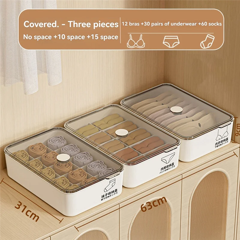 

New 3Pcs Large Capacity Dustproof Storage Box For Underwear And Socks Organizer Storage Box