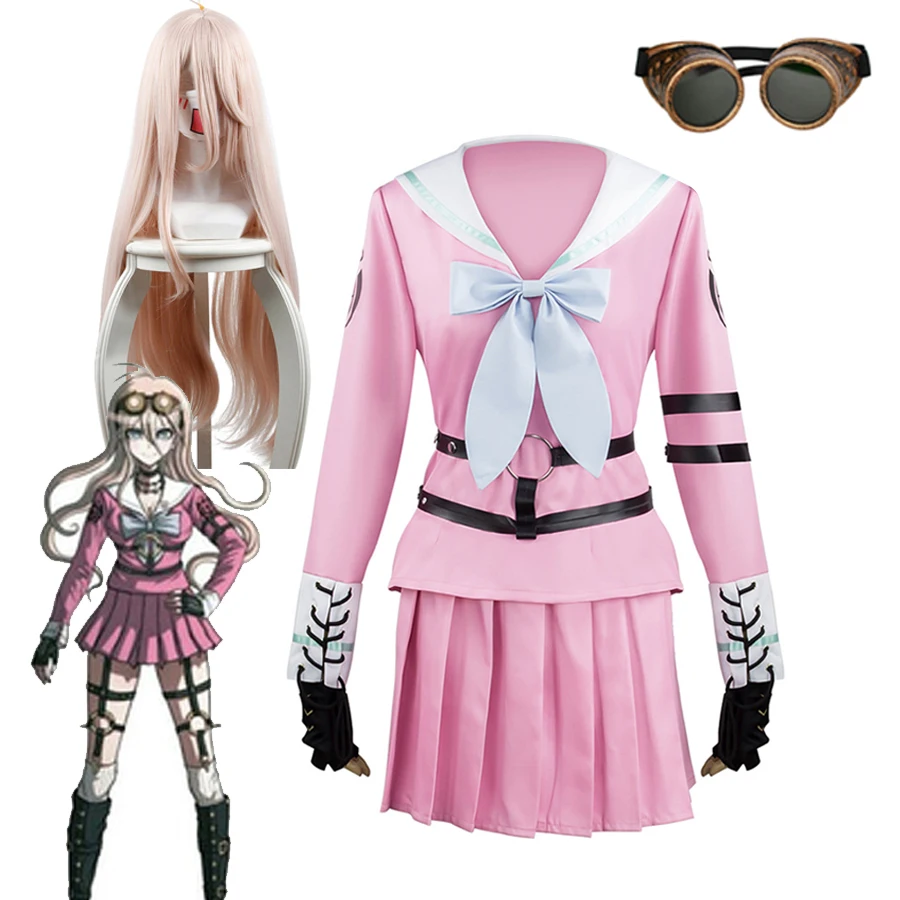 Anime Cosplay Danganronpa V3 Miu Iruma kostiumy Cosplay kobiety dziewczęta sukienka, mundurek marynarski komplet peruka stroje na Halloween
