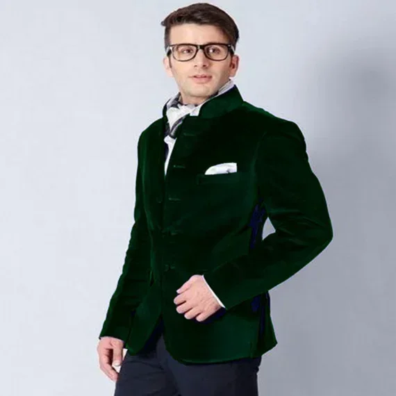 Mandarin-Herrenanzüge mit Stehkragen, 2-teilig, Bräutigam-Smoking für Hochzeit, einfarbig, Samt, männliche Mode (Jacke + Hose)