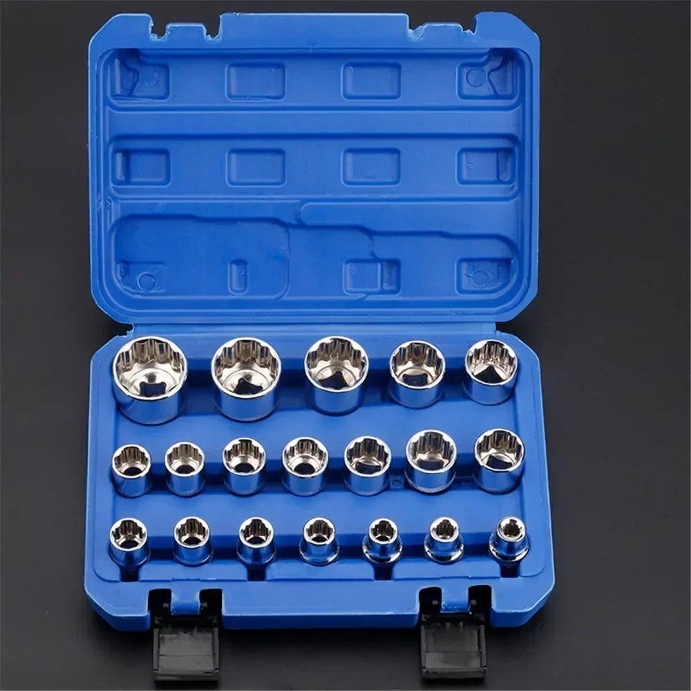 12 Point Socket Wrench Set 8-32mm with Storage Box Lock Socket Torx Hex Torx Splined Bit Sockets Set 1/2” Hex Repair Tool Kit