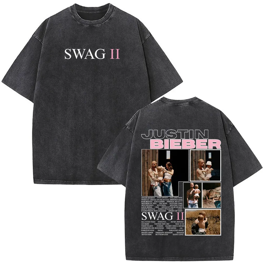 

Джастин Бибер SWAG II альбом винтажная стираная футболка мужская одежда модные футболки в стиле хип-хоп повседневные футболки большого размера с короткими рукавами